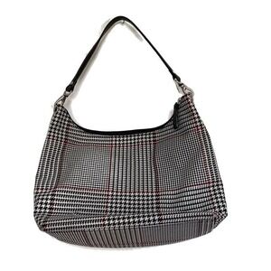 Lauren Ralph Lauren Houndstooth Hobo Shoulder Bag Black White Red Leather Trim